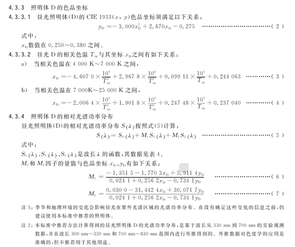 CIE標(biāo)準(zhǔn)照明體的類型及色品坐標(biāo)和光譜功率4